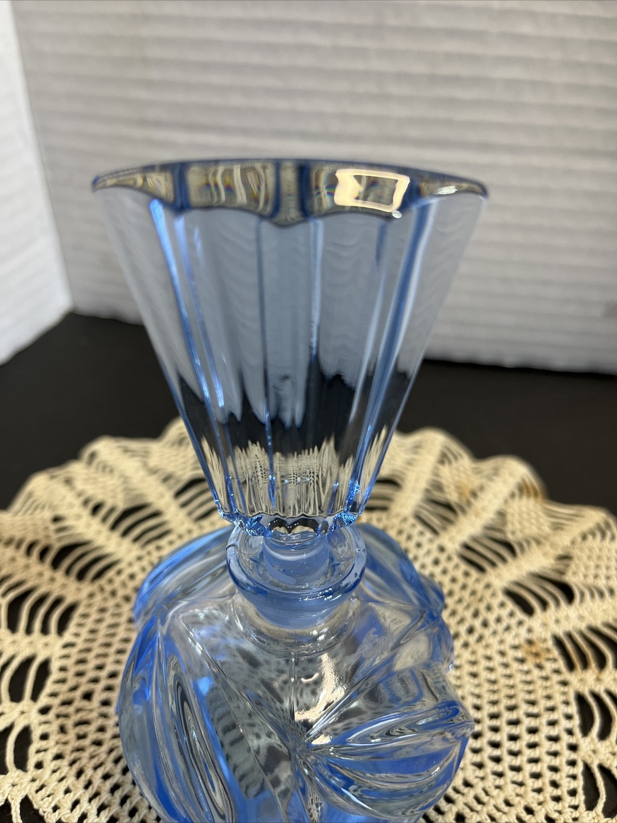 Antique Vintage Glass~German Cut  Blue Perfume Bottle and Stopper