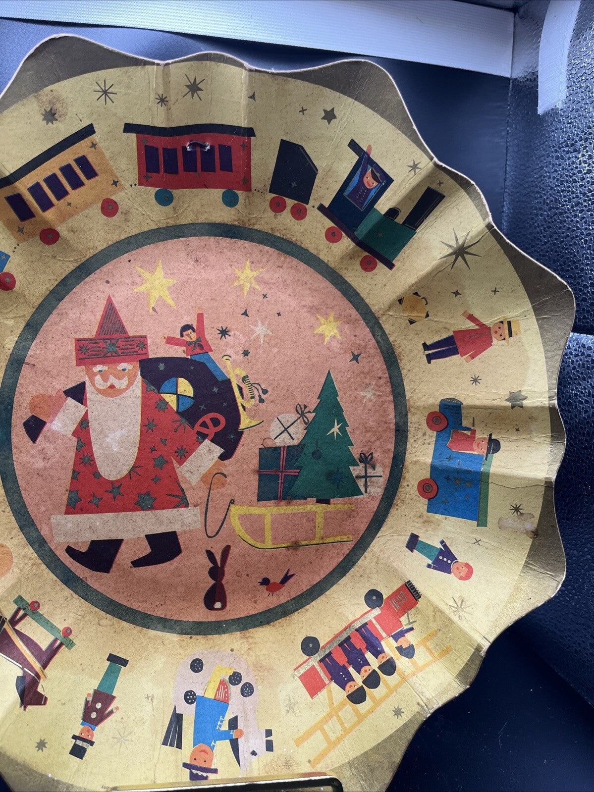 Vintage Christmas Santa Cardboard Bowl Germany Bunter Teller
