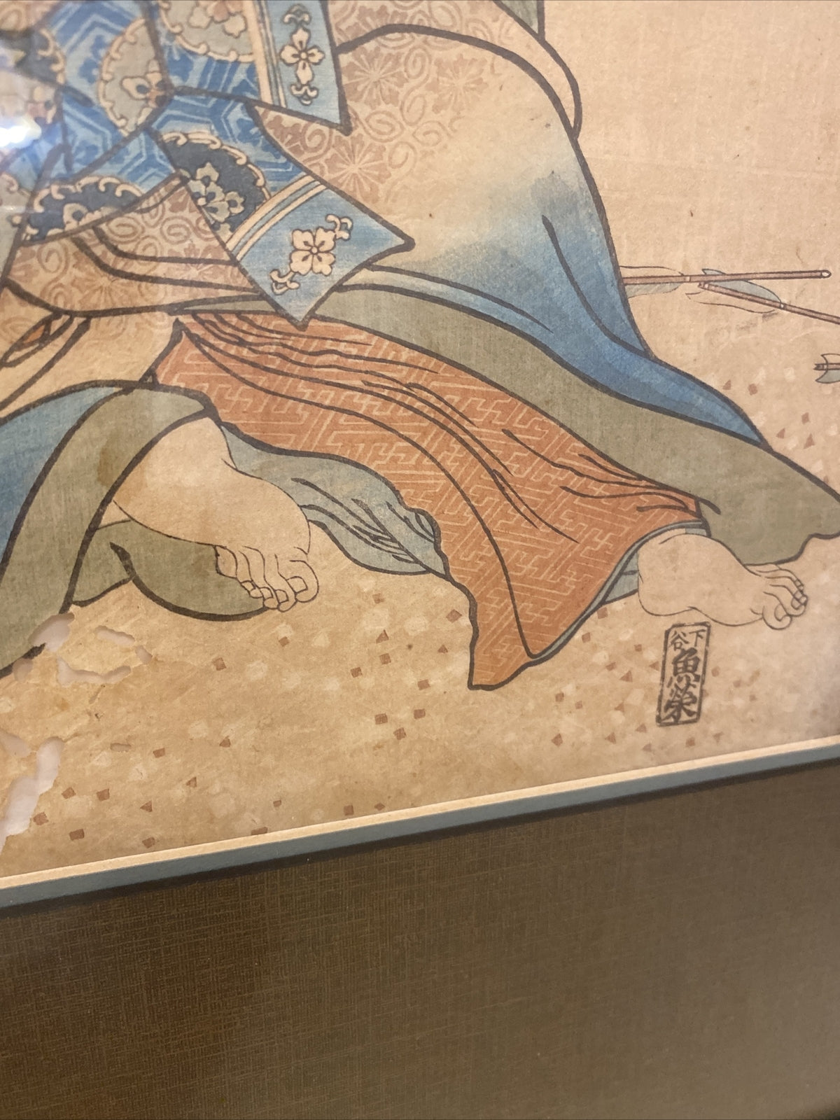 1920's 24" x 18.5"Chinese Gold Framed  & Matted Water color print 2 of 2