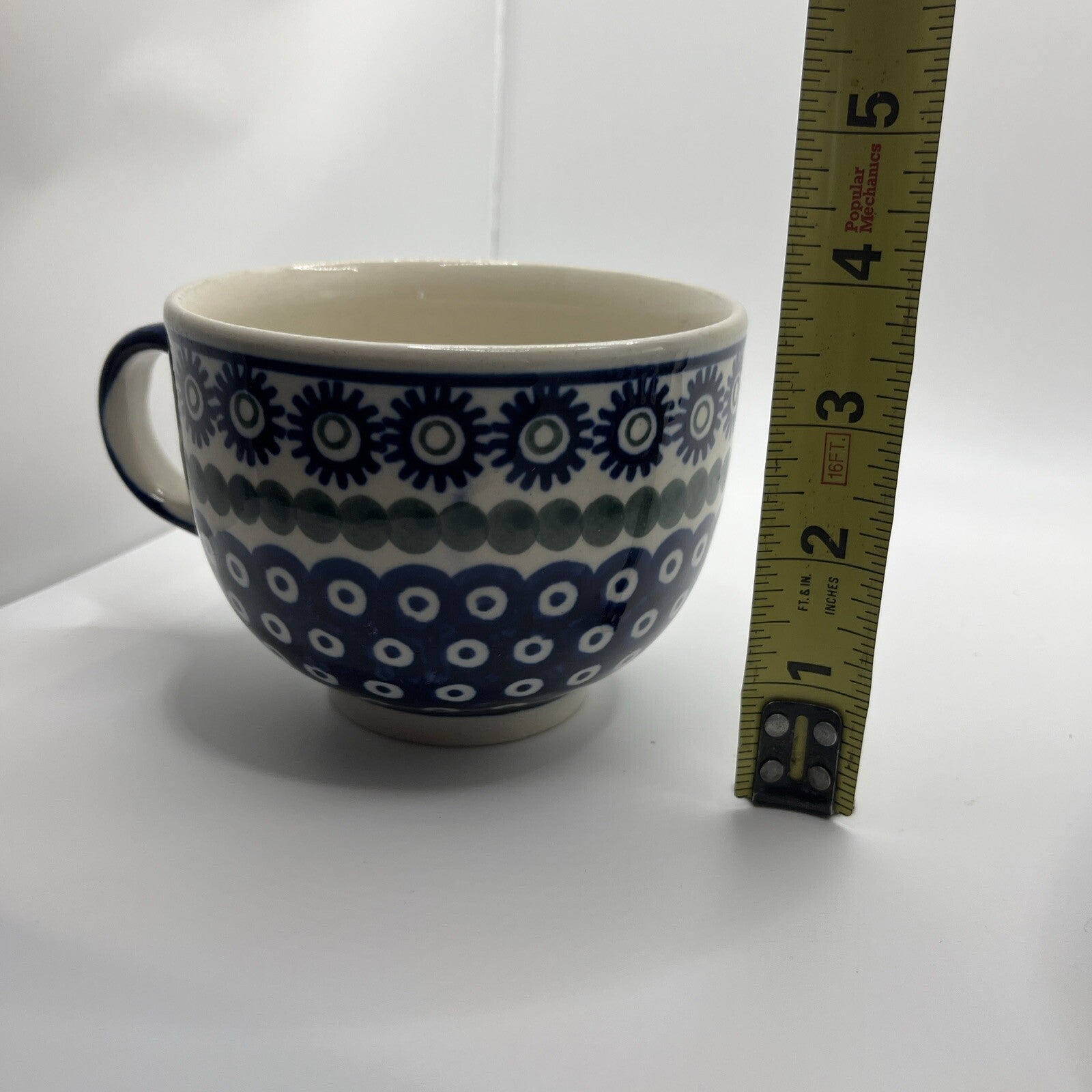 Polish Pottery Boleslawiec Large Blue Latte Cup Mug  18 Oz