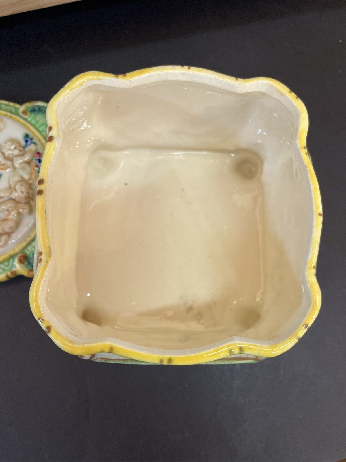 Vintage 50s Japanese Trinket Box Majolica Maruhon Ware Bonboniere Lidded Jewelry