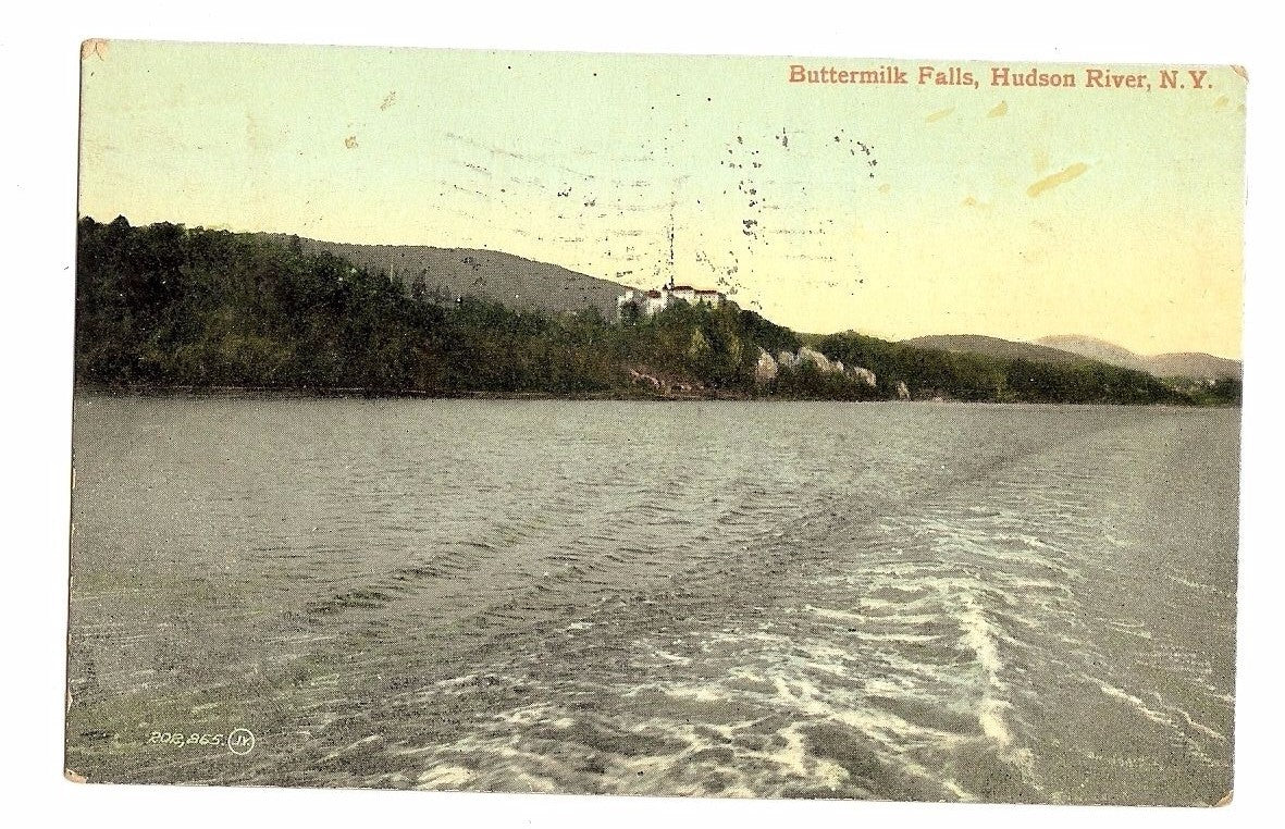 Buttermilk Falls Hudson River Boat View NY Postcard