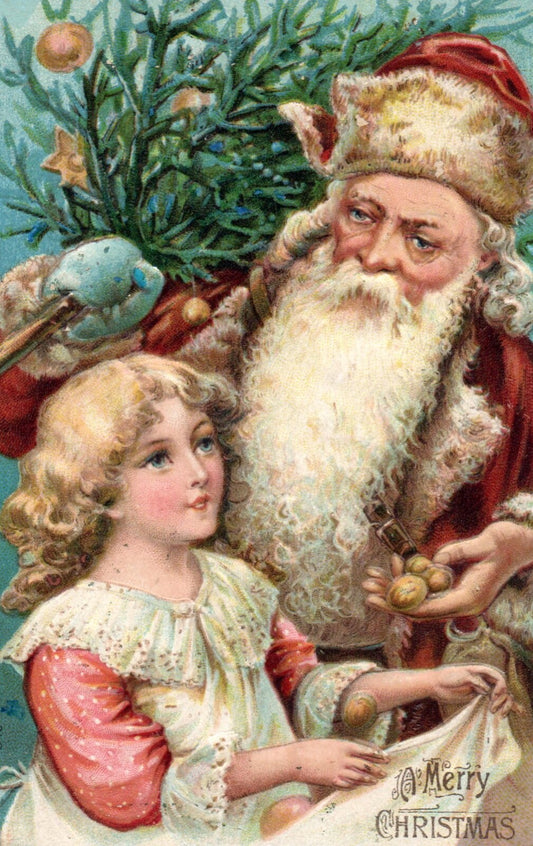 A Merry Christmas Child On Santas Lap With Gifts Vintage Santa Postcard
