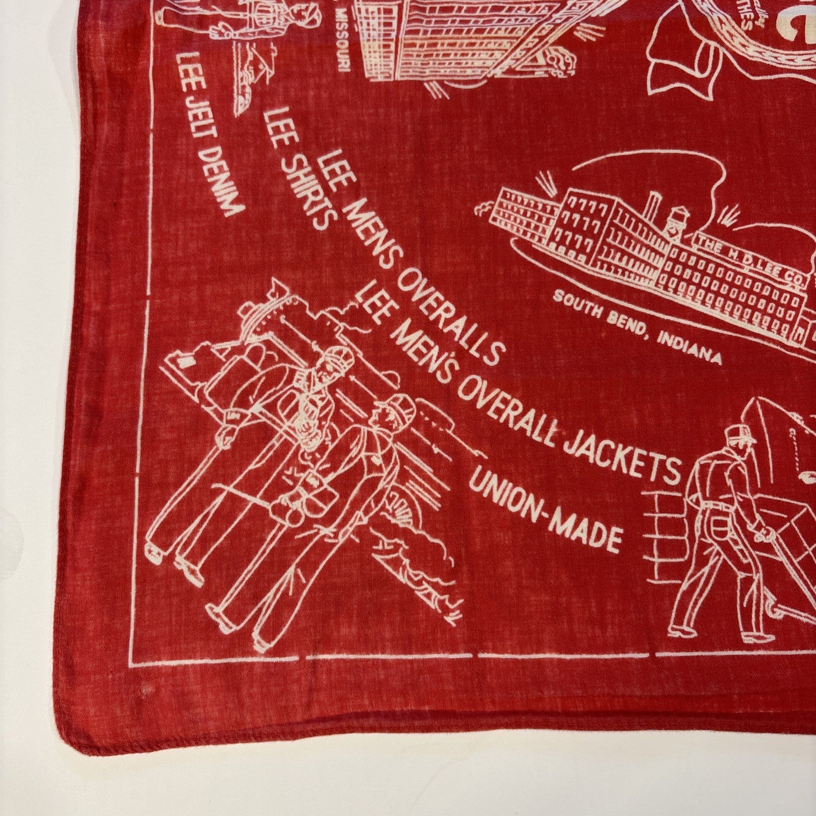 Lee Union Made Red Bandana 1950s Advertising Handkerchief 21-1/4" x 20-1/4"