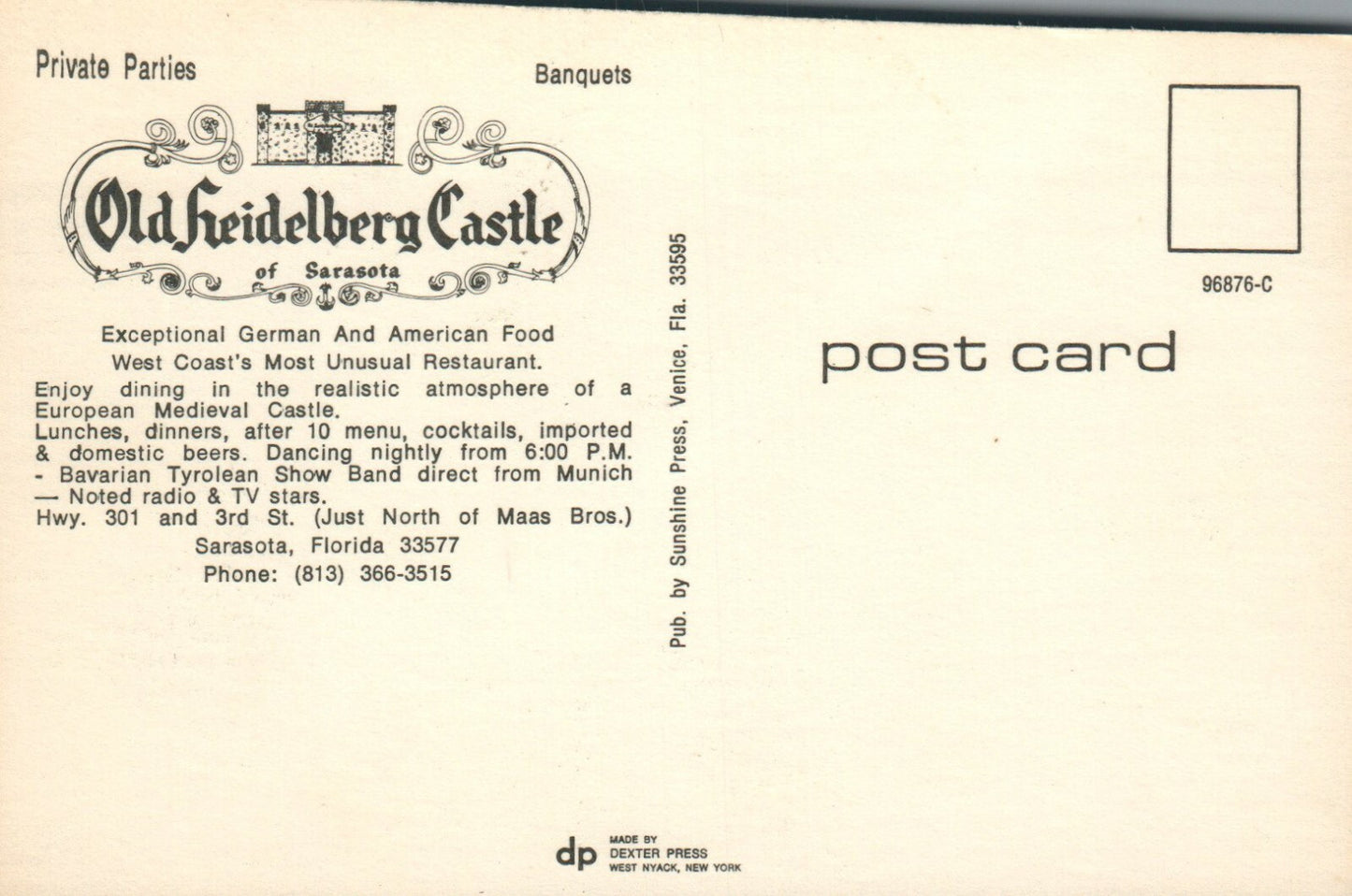  Old heidelberg Castle of Sarasota Florida FLA FL Postcard