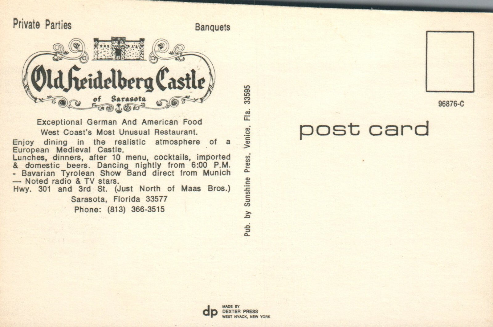  Old heidelberg Castle of Sarasota Florida FLA FL Postcard