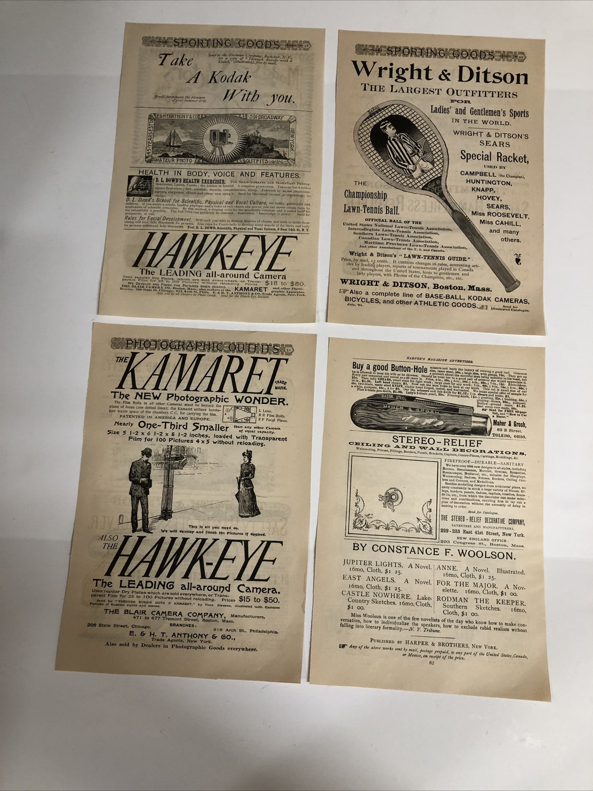 1891 Harpers Magazine Advertisements Ads Bicycles Set of 4