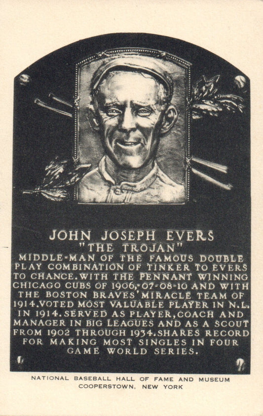 JOHNNY EVERS, Cubs~Braves++ | 1946-52 ALBERTYPE Type 2 HOF plaque postcard C