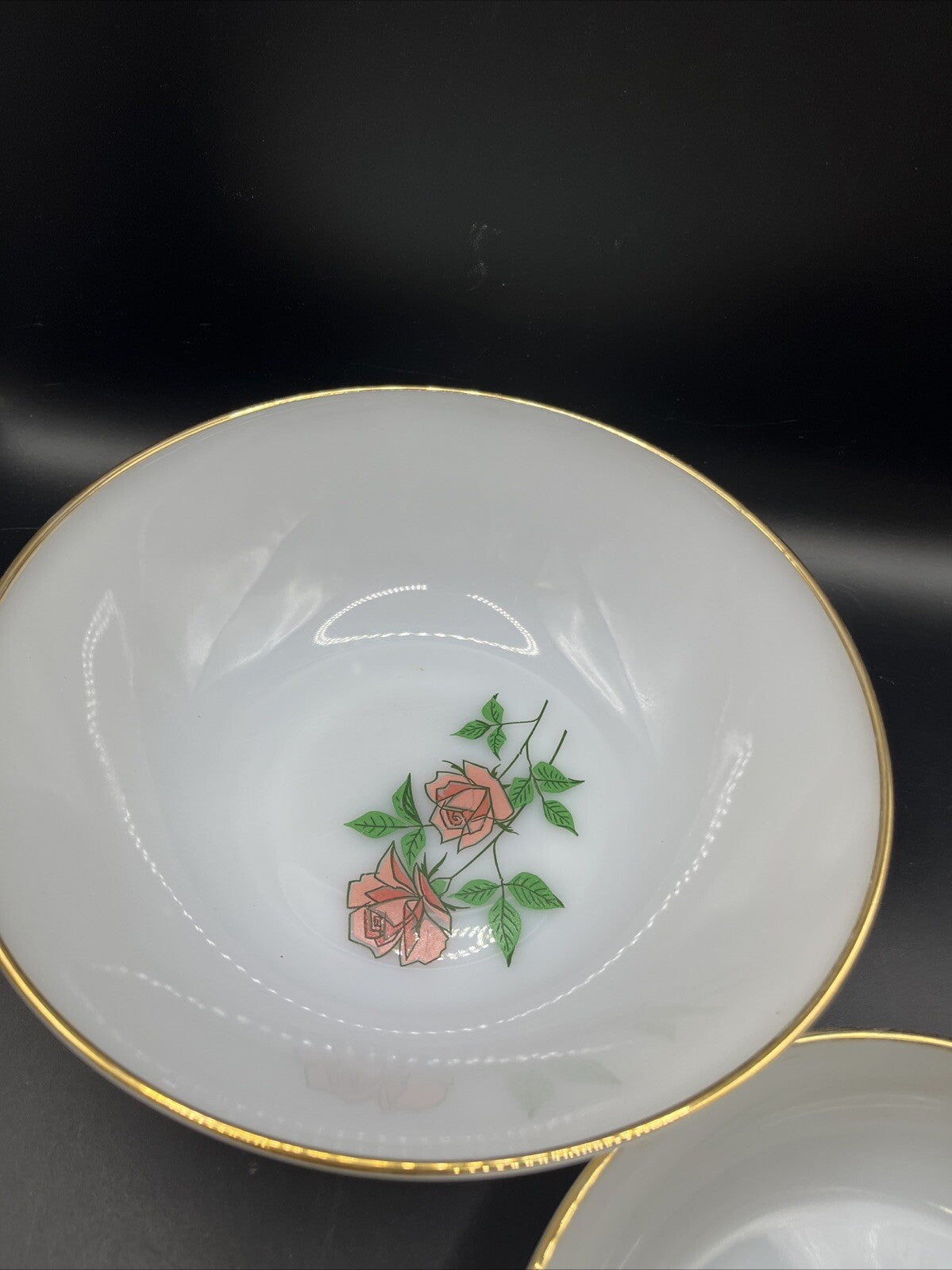 2-VINTAGE Fire King Pink  "ANNIVERSARY ROSE" Round Vegetable Bowls