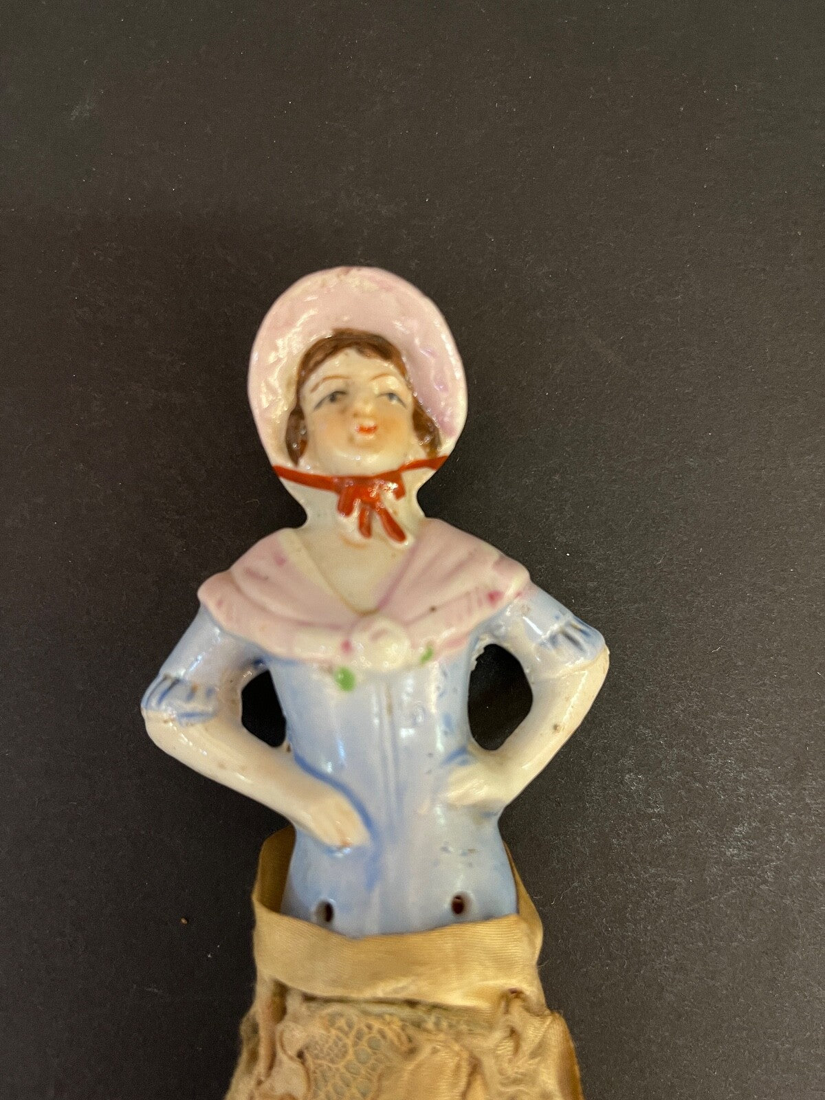 Antique Half Procelain Doll and Broom