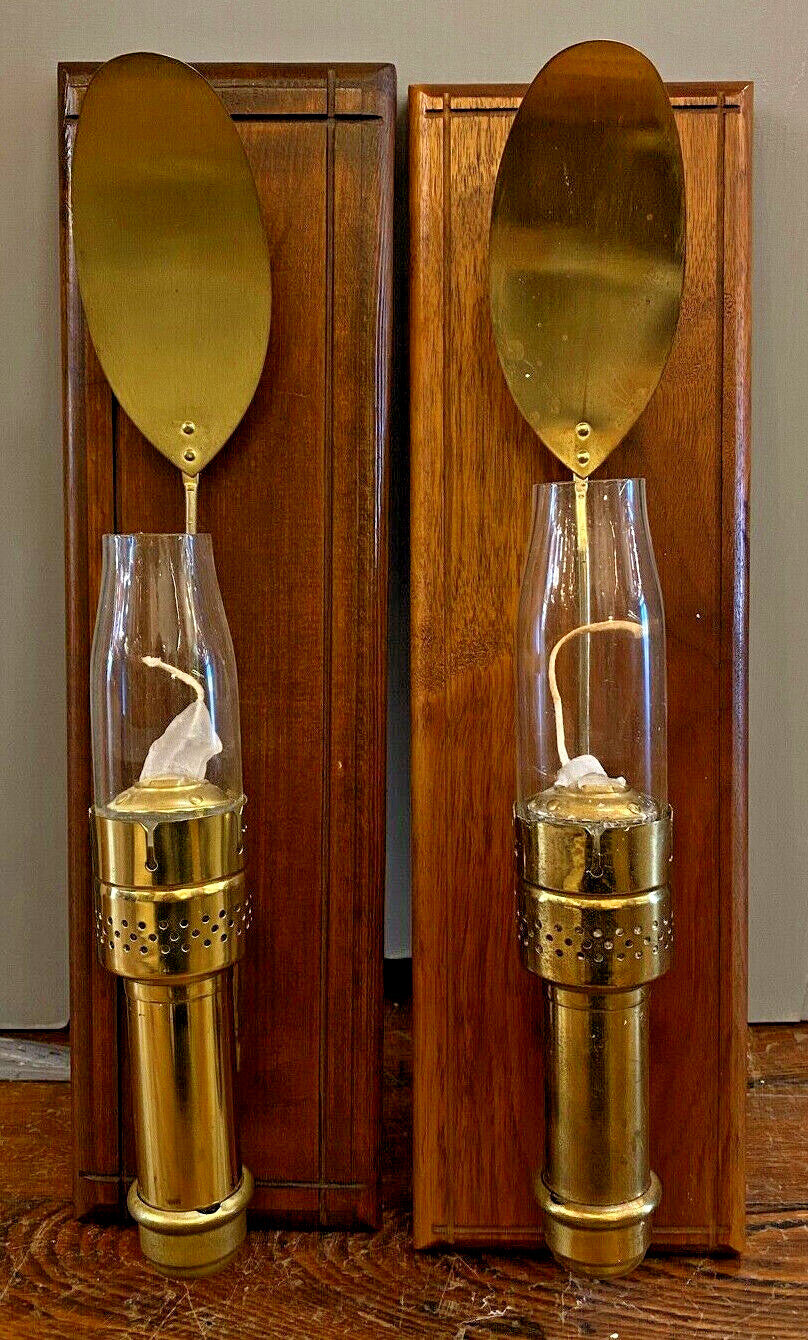 Pair of Brass Railroad Caboose Wall Sconce Lamp With Rowing Ore glass chimney