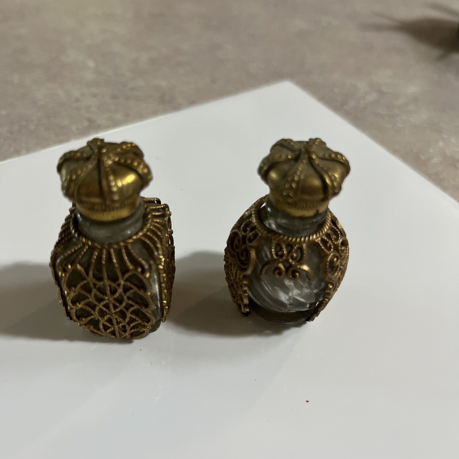 2-Old The Woman I Love Perfume Bottles, Ornate Gold Filigree Floral Crown
