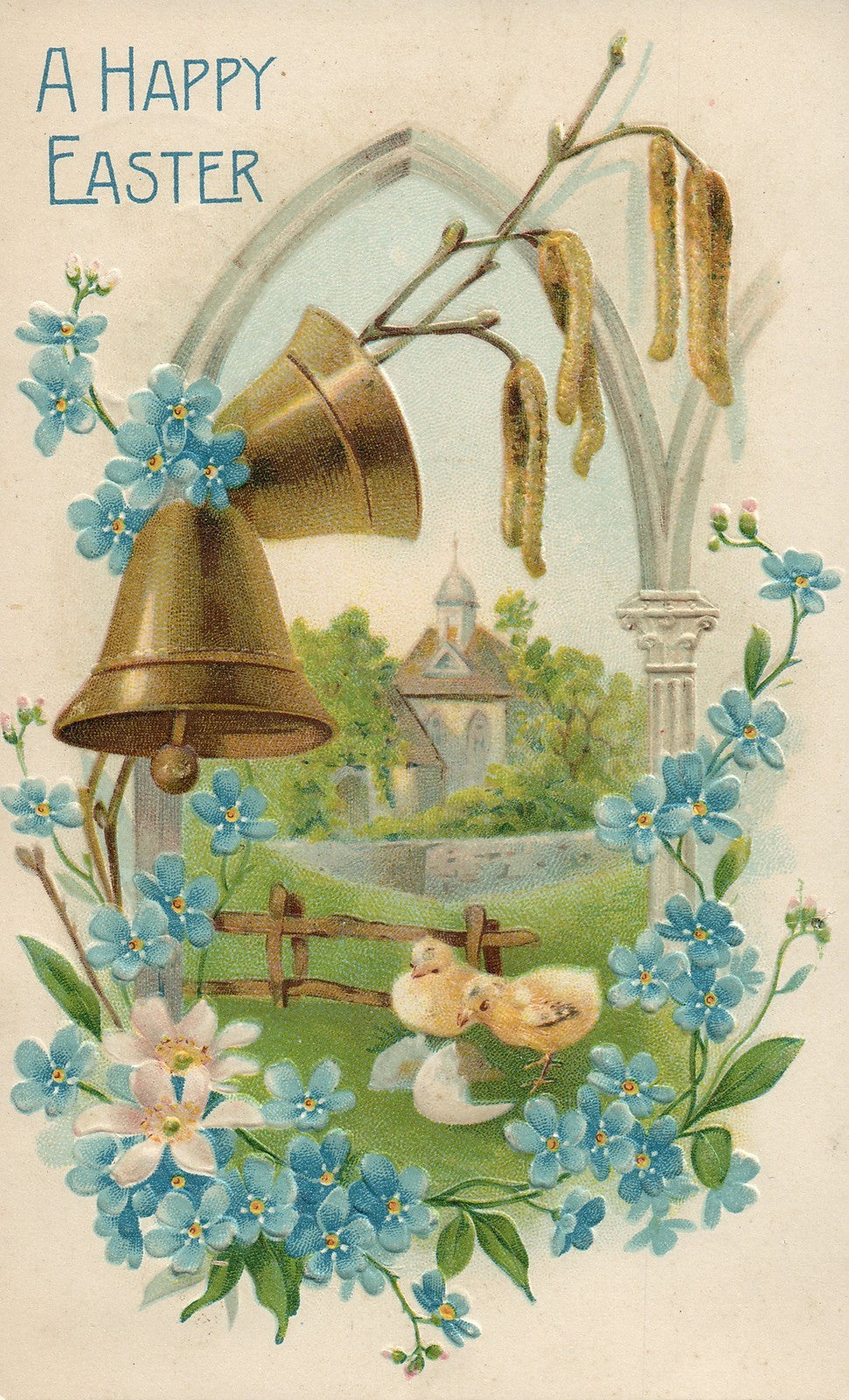 Easter Chicks Bells Flowers Postcard Series B W 307