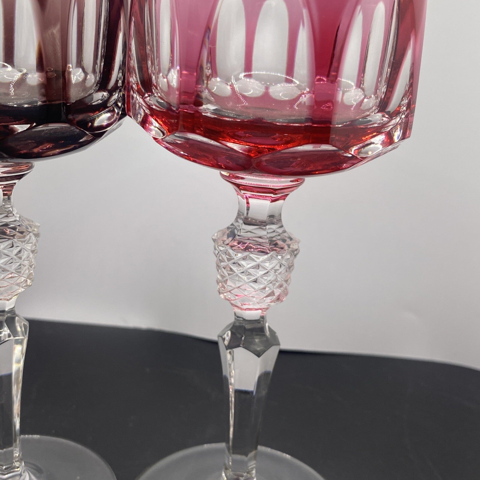 2 NACHTMANN ANTIKA Crystal 8" Cut To Clear WINE GOBLET Bohemian  Pink Amethyst
