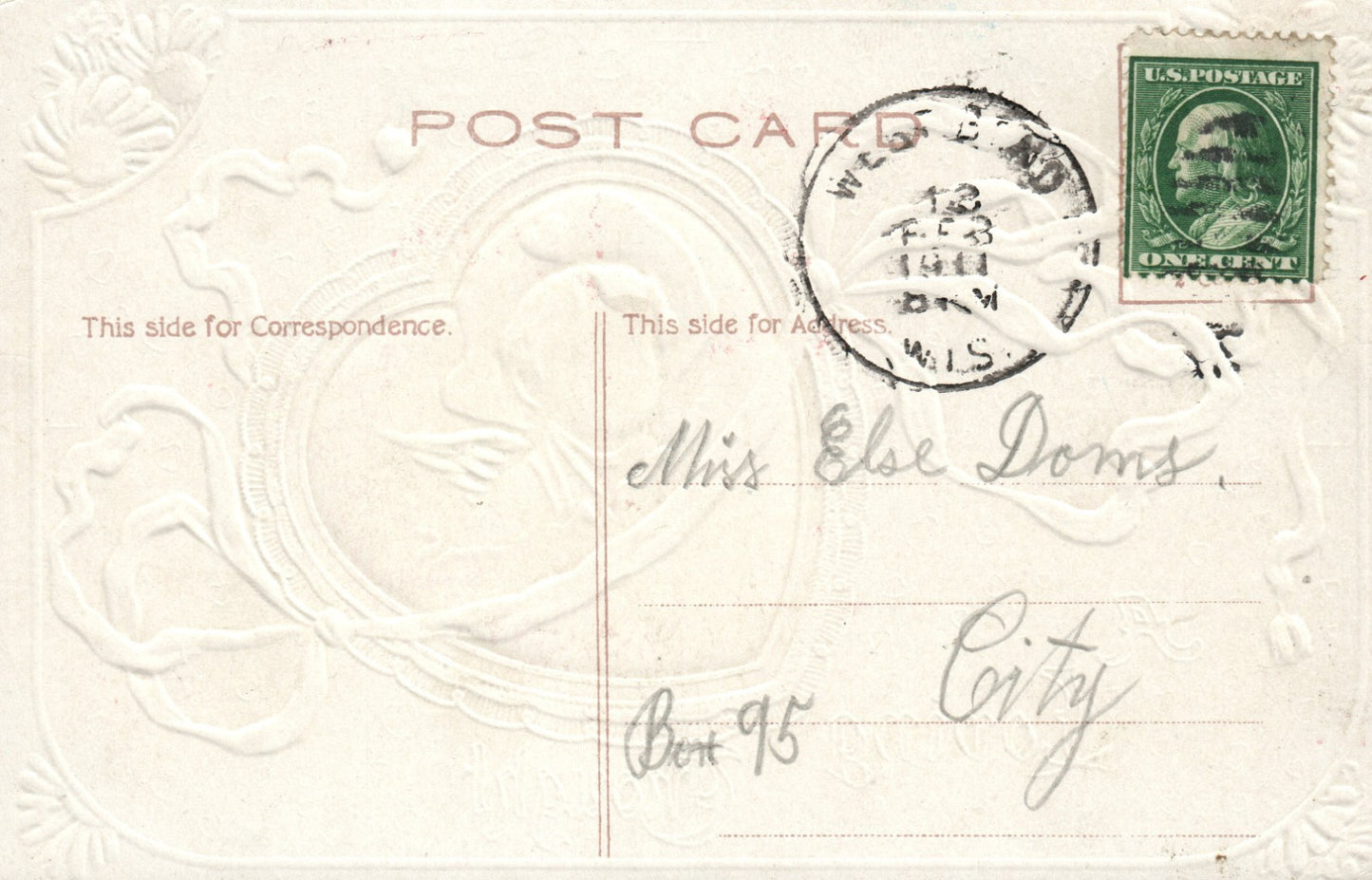 Cowboy Coming Out Of Heart Pink Flowers Green Ribbon P Sander Valentine Postcard