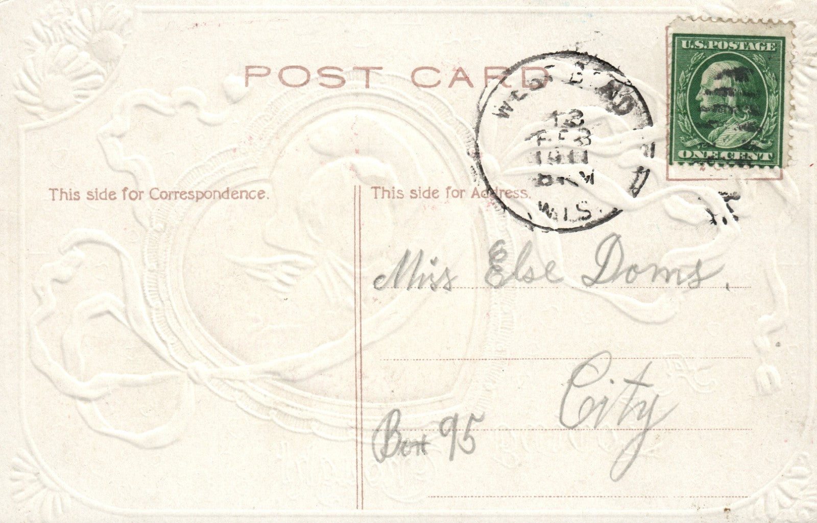 Cowboy Coming Out Of Heart Pink Flowers Green Ribbon P Sander Valentine Postcard