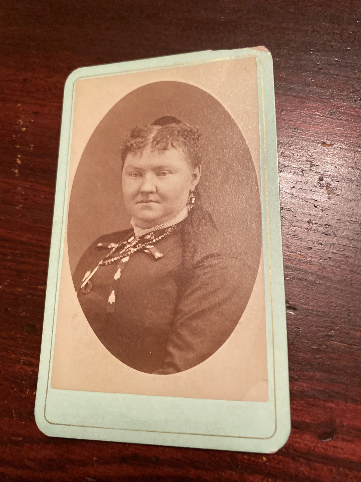 Real Photo CDV Woman Curly Hair Period Clothing H A Brown Lawton MI Michigan