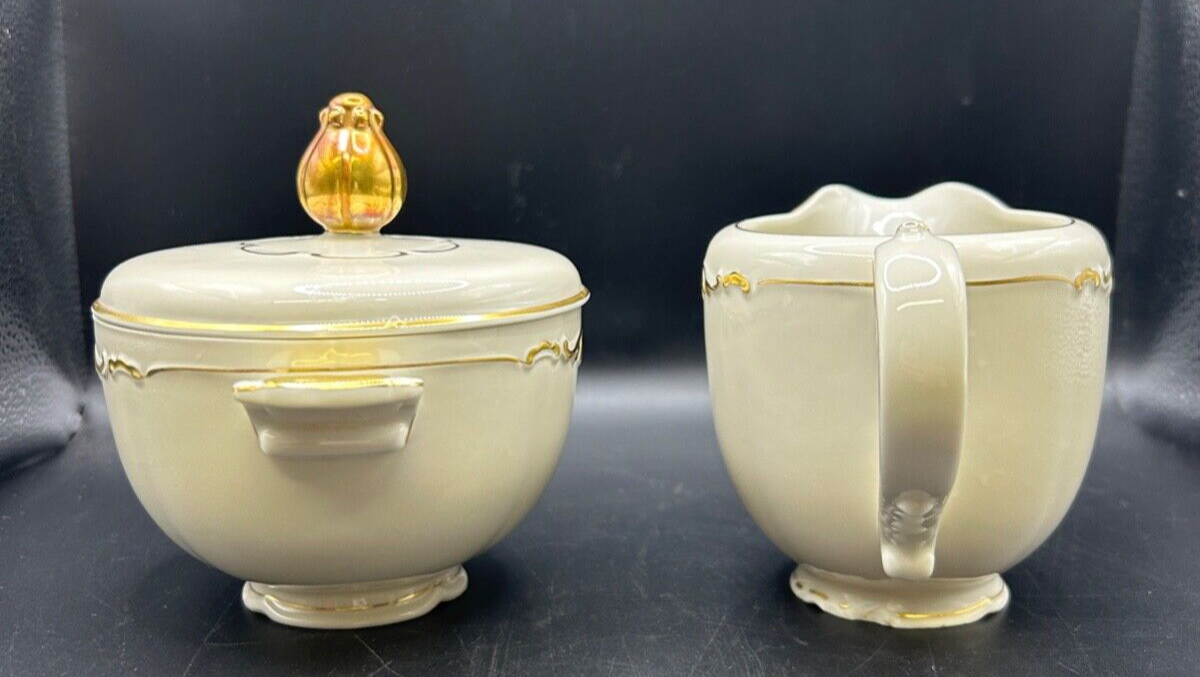RARE Waldershof Bavaria Germany Sugar and Creamer with Gold Rim