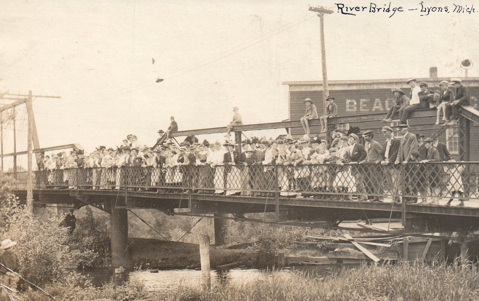 Real Photo River Bridge in Lyons Mich Michigan MI Vintage Postcard