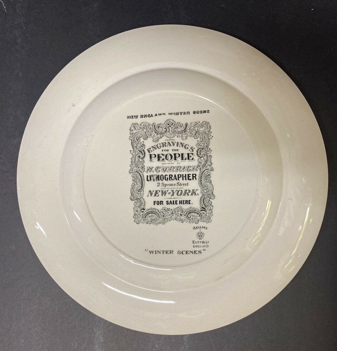 10.5" Adams Currier Winter Scenes New England Winter Scene Holly PLATE pottery