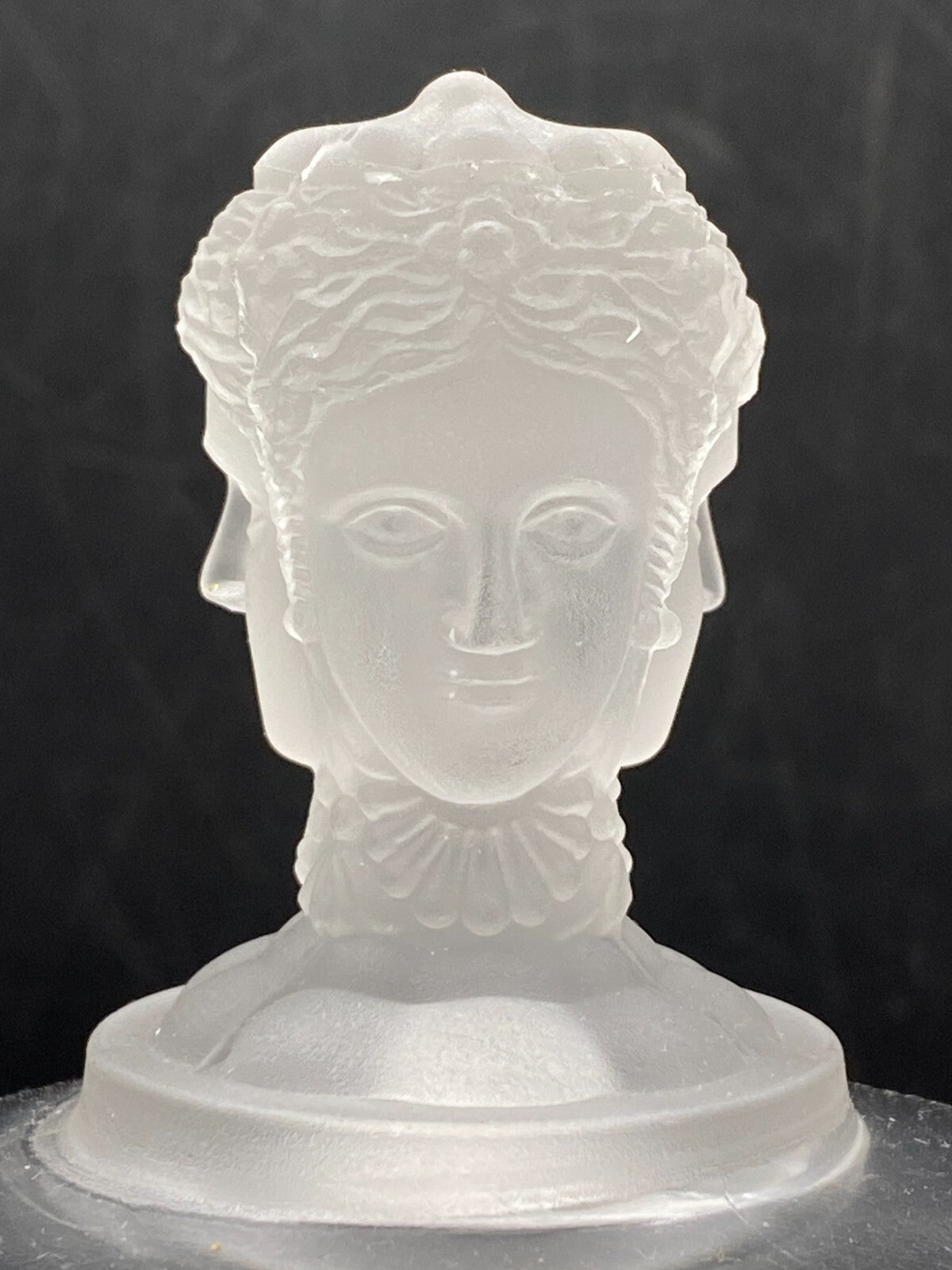 EAPG DUNCAN THREE FACES ENGRAVED CLEAR & Frosted GLASS MILLER COMPOTE Lid Heads