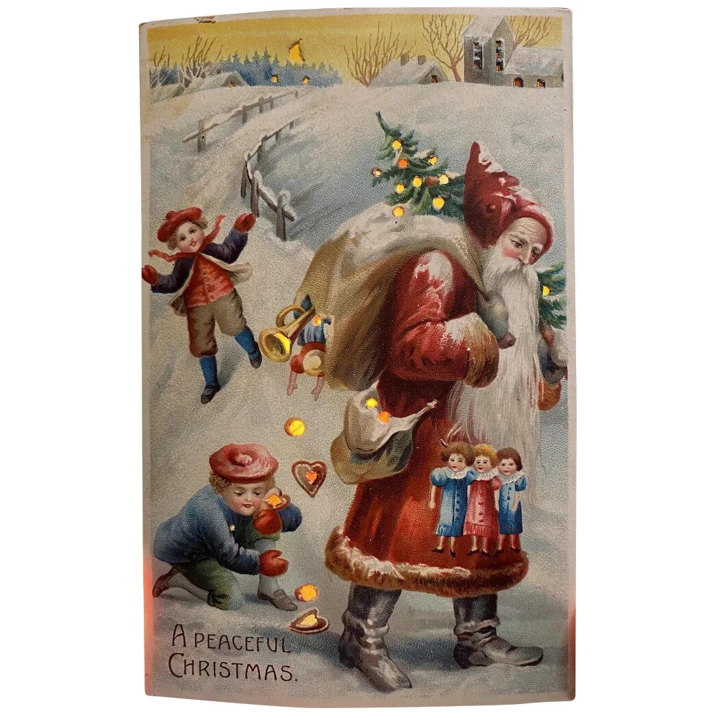 htl 1907 Rare Hold To The Light Santa Claus Children vintage Christmas Postcard