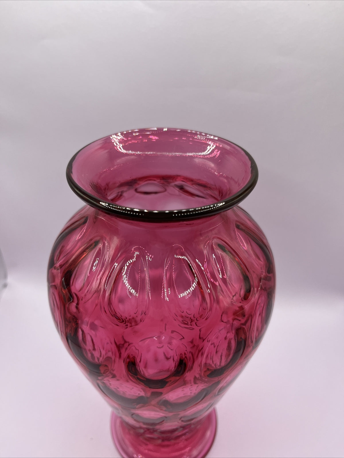 Fenton Cranberry Glass Inverted Thumbprint Vase Original Sticker 9.34”