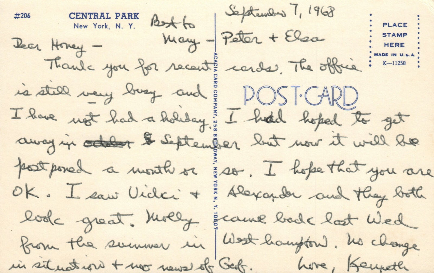 Central Park Aerial View New York NY Postcard