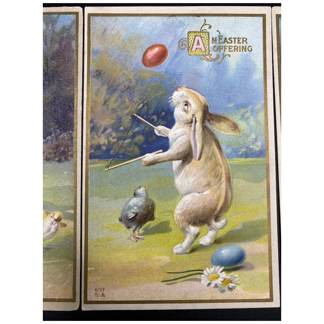 Lot of Three Easter Bunny & Chicks Easter Greetings Vintage Easter Postcards