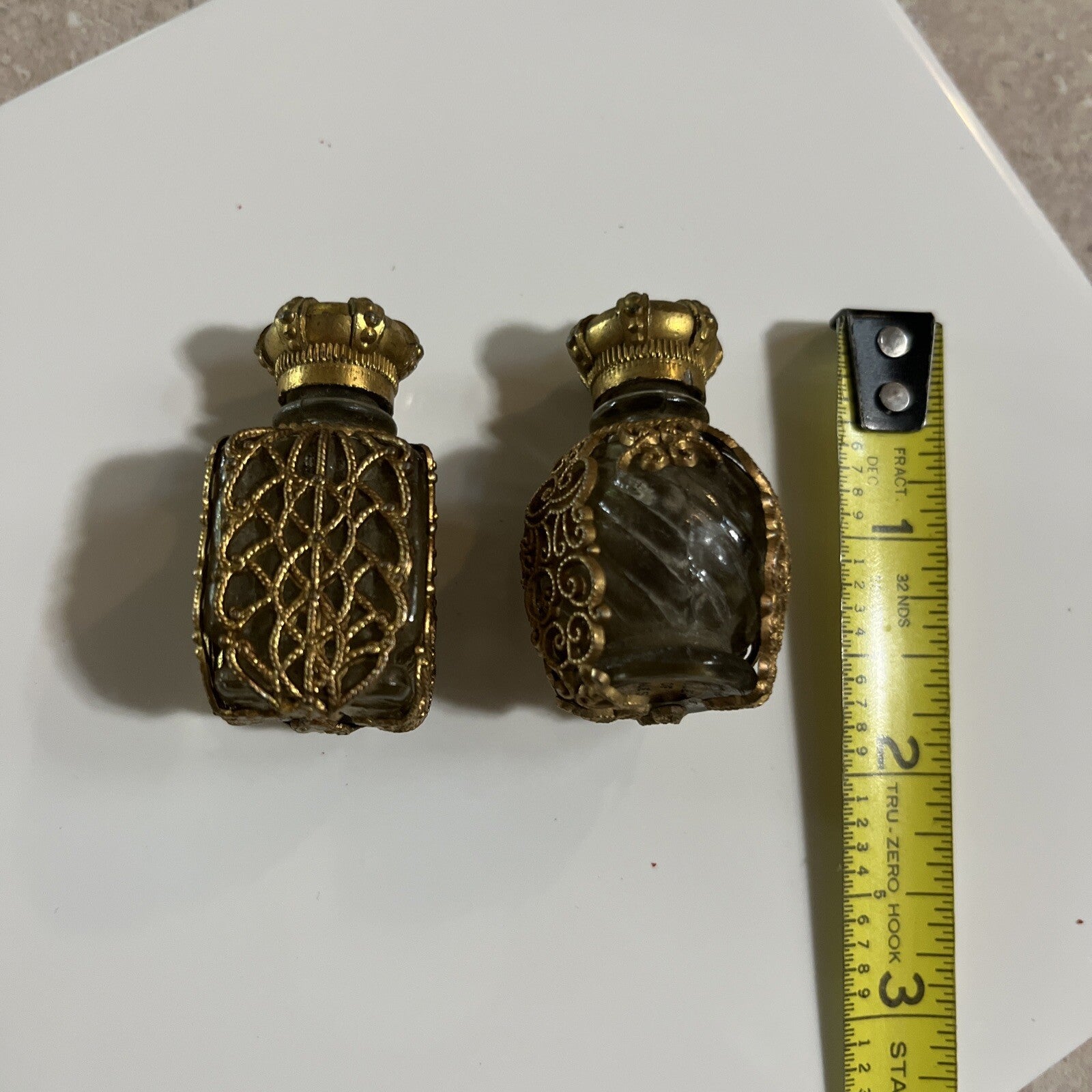 2-Old The Woman I Love Perfume Bottles, Ornate Gold Filigree Floral Crown