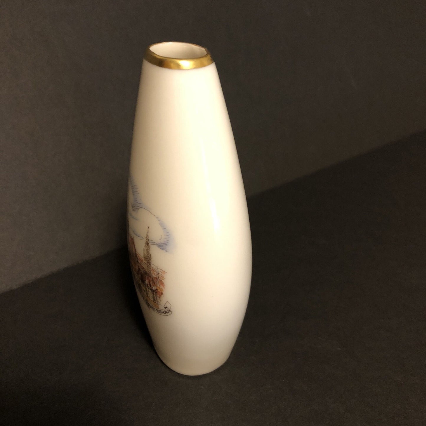 Lindnet Kueps Bavaria Germany Bud Vase Churches 257 22 Handgemalt White & Gold