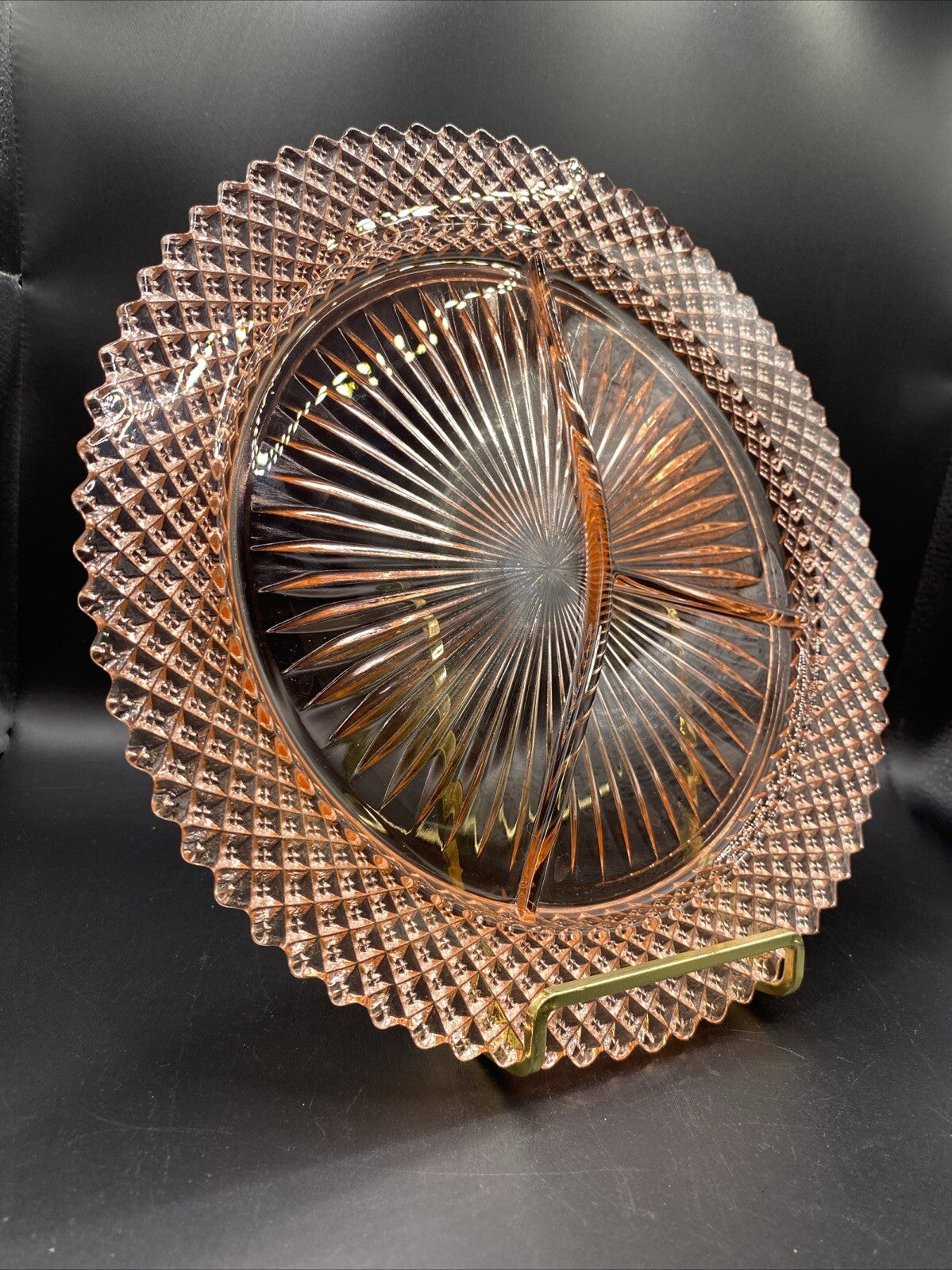 Vintage Anchor Hockin MISS AMERICA PINK DEPRESSION GLASS DIVIDED GRILL PLATE 10"