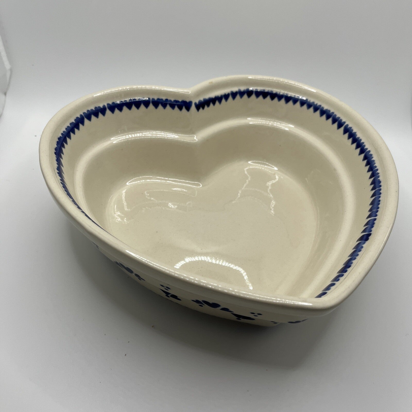 Boleslawiec Polish Pottery Heart-shaped Serving Bowl HandMade Baker Mold Blue