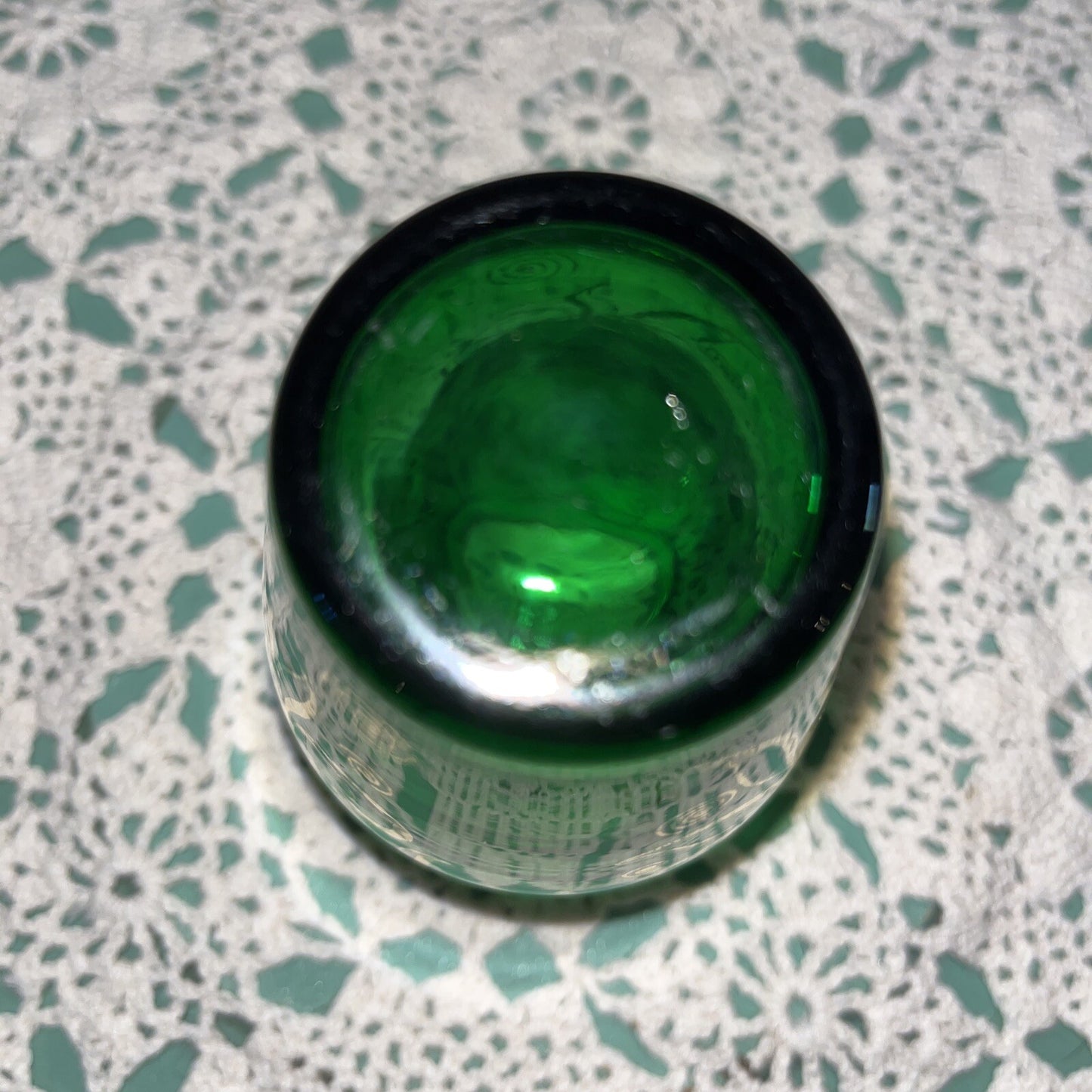 Vintage MCM Mini Glass Bud Vase 3.75" Anchor Hocking Emerald Green Gold Trim