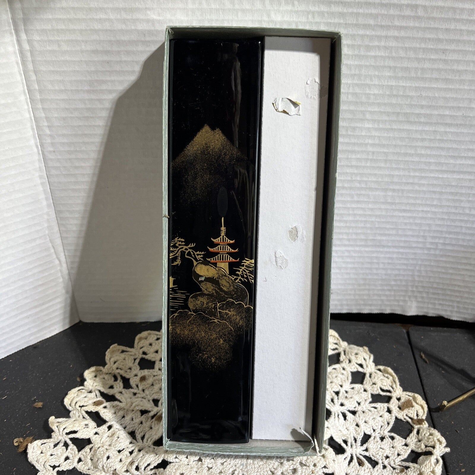 Vintage Chopsticks 5 Pairs Inlays in Lacquer Case