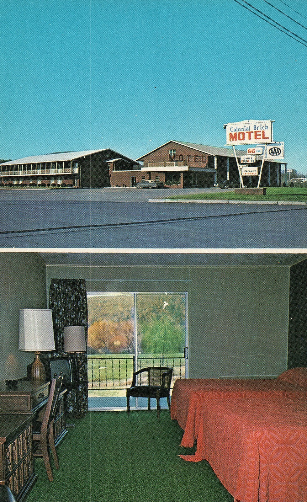 2 Views Colonial Brick Motel Hallstead PA Pennsylvania Hotel Motel Postcard