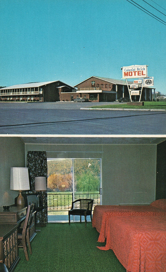 2 Views Colonial Brick Motel Hallstead PA Pennsylvania Hotel Motel Postcard