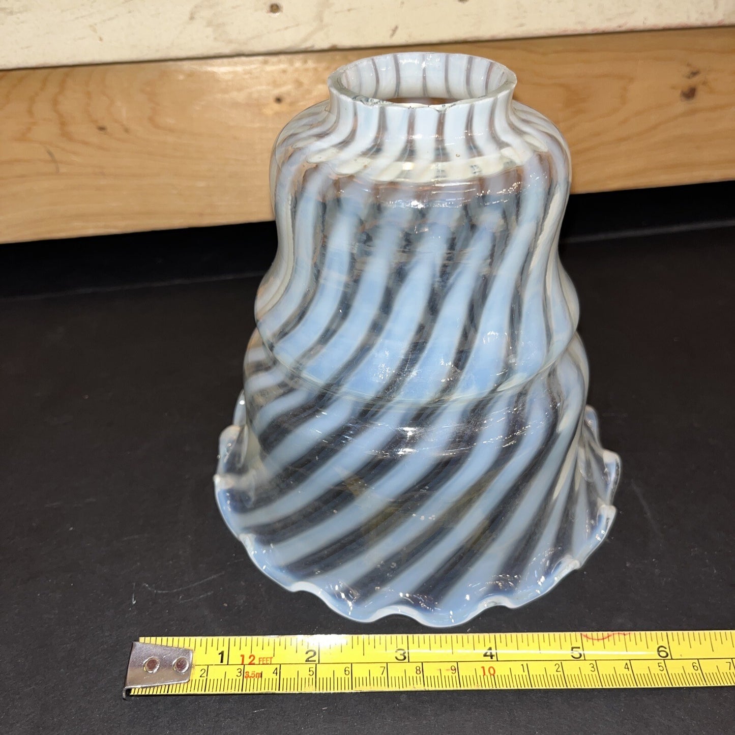 Fenton Handblown Opalescent Swirl Glass Ruffled Edge Lamp Shade White 6"