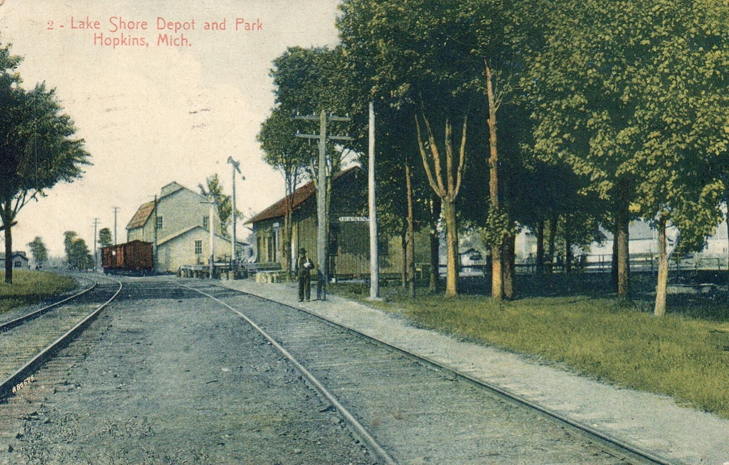 Lake Shore Depot & Park in Hopkins Michigan MI Postcard