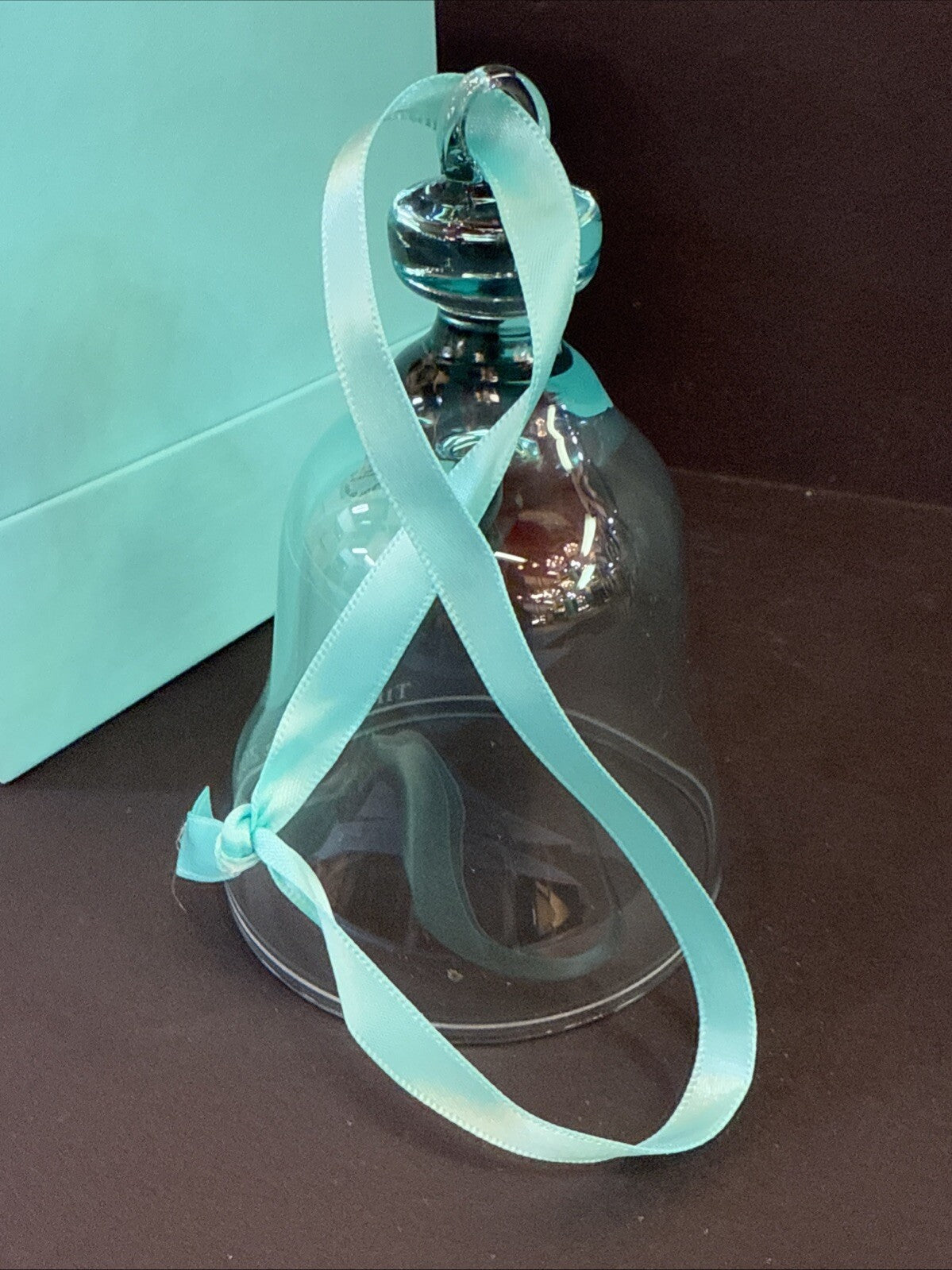Tiffany & Co Blue Crystal Bell Ornament Glass WITH Ribbon & BOX 4½” 2018 Holiday