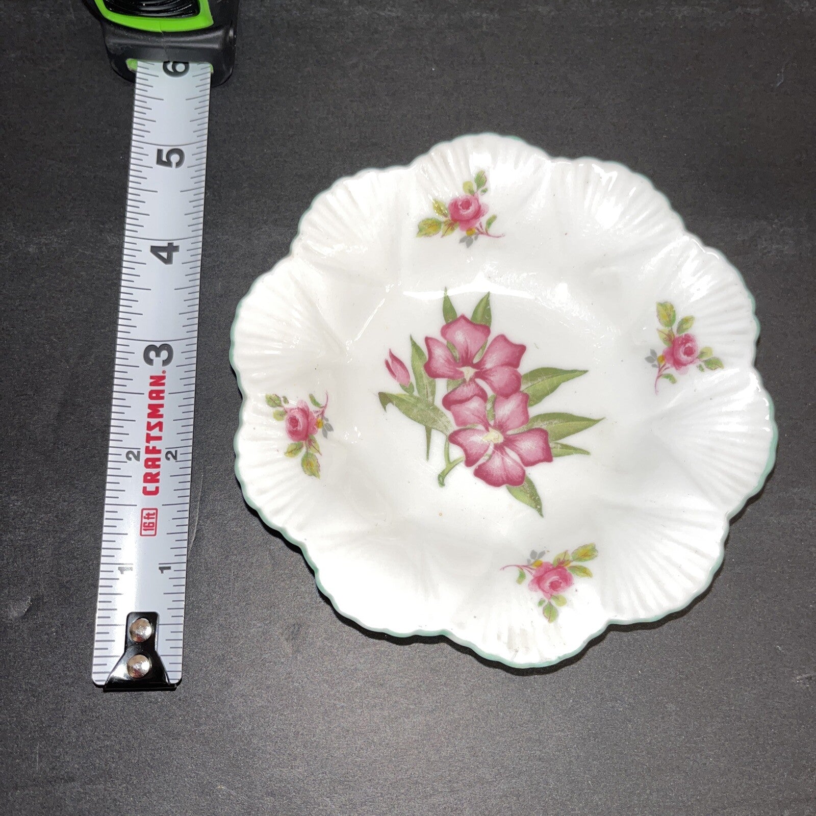 Shelley England Pink Floral Bone China Trinket Dish  or Pin Tray
