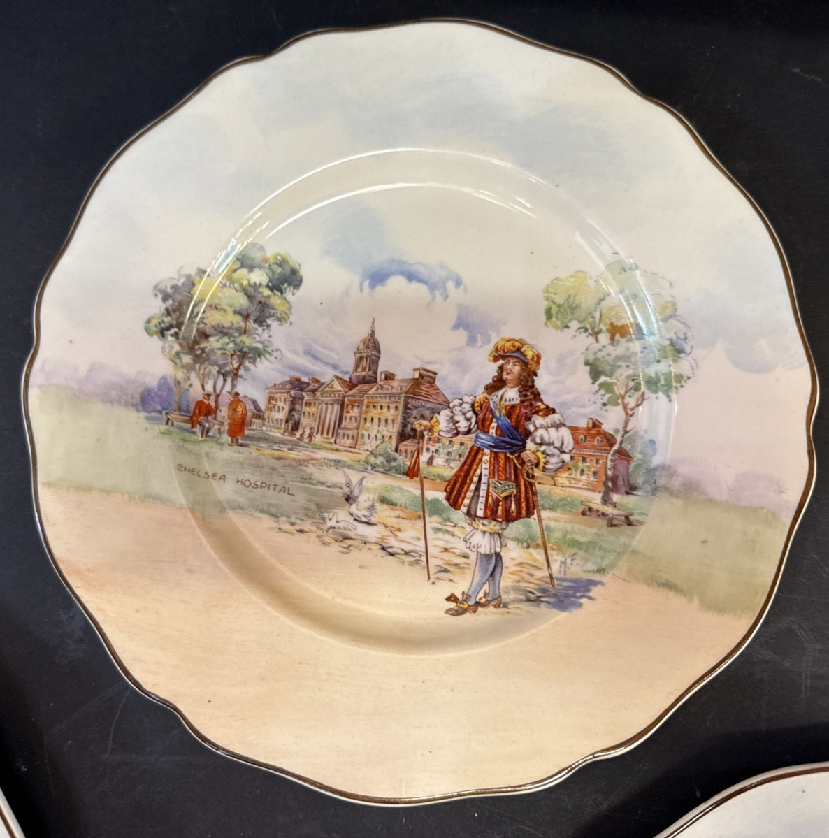 Set of 3 Haddon Hall plate historic England Royal Doulton Chelsea Hospital +