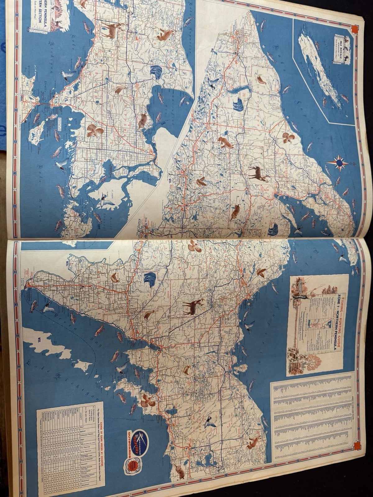 RARE 1958 Rand McNally Fishing Hunting Guide Michigan  Mackinac Bridge issue