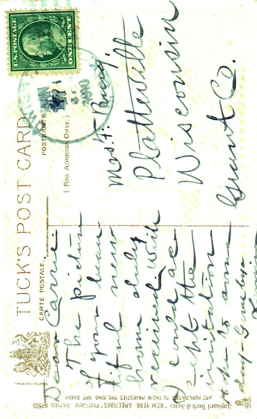 Tuck Girls in Pretty Dresses Bonnets Hugging Happy New Year Postcard Series 600