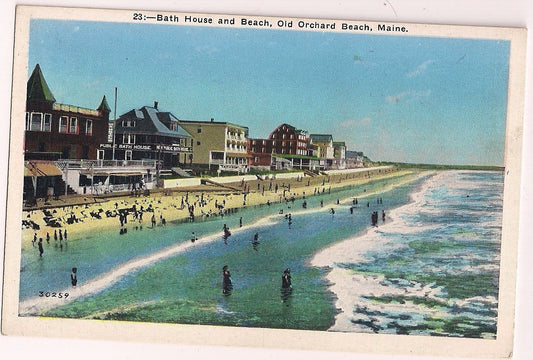 Bath House and Beach Old Orchard Beach ME Maine  Postcard