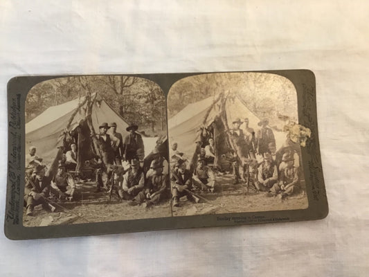 1900 Real Photo Sunday Morning In Camps Cowboys hunters stereoview