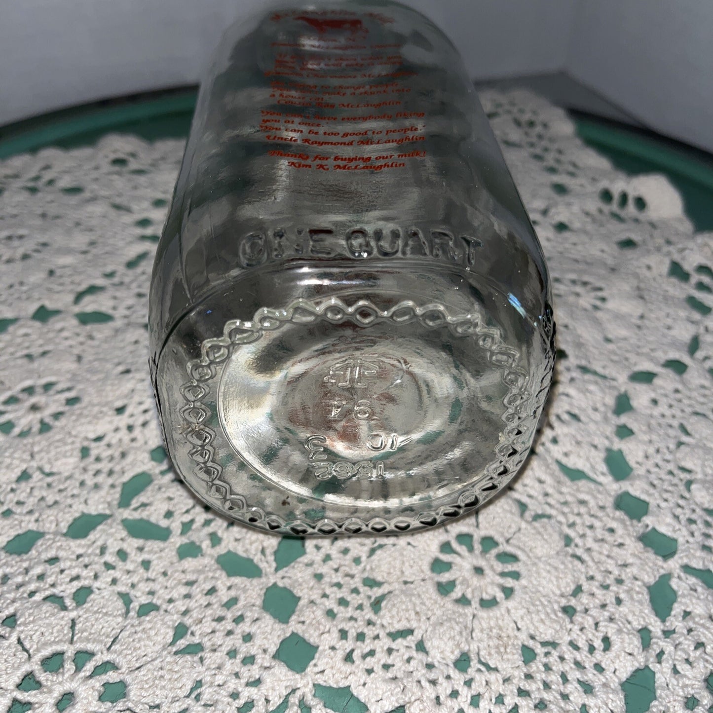 McLaughlin Milk Dairy 4th edition Lisbon NY New York one quart 1 qt milk bottle