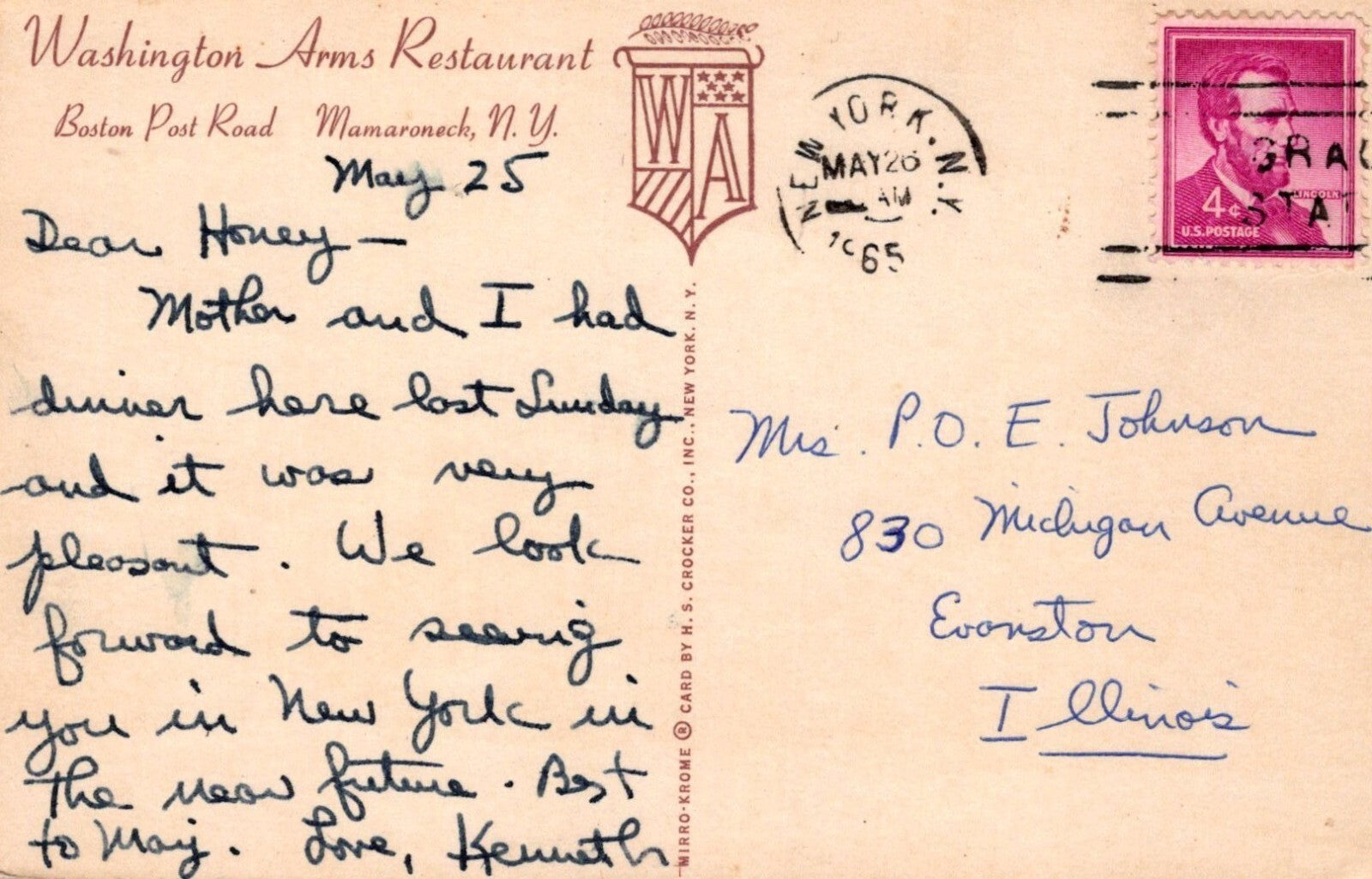 Washington Arms Restaurant Exterior Mamaroneck New York NY Postcard
