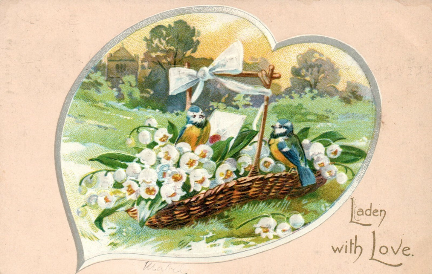 Tuck Series 10 Love Missives 2 Birds Sitting In Flower Basket Valentine Postcard