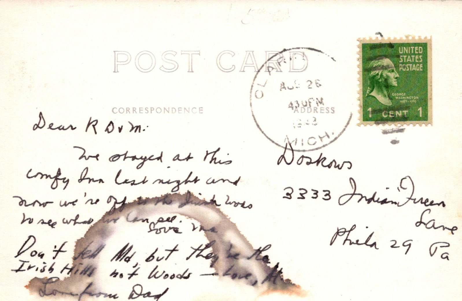 Real Photo Pleasant View Hotel Clark Lake canoe swimmers Michigan MI Mich D-1044